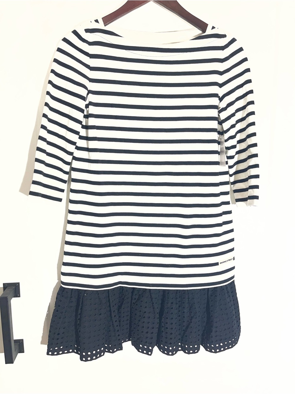 Kate Spade black and White Striped Dress with Eyelet Skirt